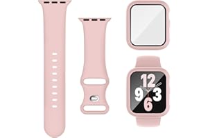 Joehwerr 3-in-1 Compatible for Apple Watch Straps 40mm with Case & Screen Protector, Silicone Sport Strap and Protective Cover with 9H Tempered Glass for iWatch Series 6/5/4/SE3, Pink