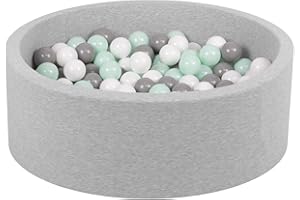 Petsona Piscina per Cani E Gatti in Morbida Schiuma, 90X30cm/200 Palline Colorate Area Giochi per Cani E Gatti Fodera Rimovibile E Lavabile, Grigio Chiaro: Bianco/Grigio/Menta