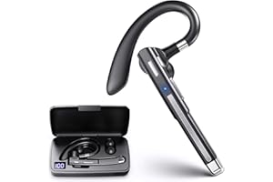 EUQQ Bluetooth Headset, Wireless Hands Free Earbuds with Noise Canceling Mic, LED Battery Display Case, Handsfree Headset for Driving/Office