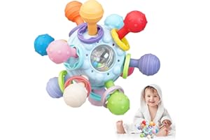 Joozmui Jouet eveil bebe 3 6 9 12 mois, Jouet bebe 1 an jeux montessori bebe eveil 0-6 mois Jouets d'activité et de développement jeux bebe 1 an cadeau bebe jouet dentition bébé (Bleu clair)