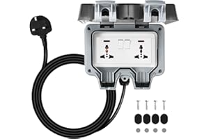 NTMAICHY Outdoor Sockets Waterproof Double Socket with 6M Extension Cable, 13A Wall Power Socket with Switch Cover for Garden, Garage, Bathroom, Patio