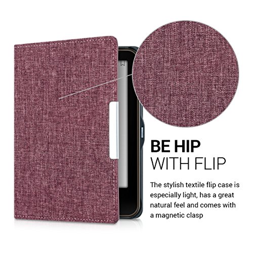 kwmobile Hülle für Tolino Vision 1 / 2 / 3 / 4 HD – Flipcover Case eReader Schutzhülle – Bookstyle Klapphülle Stoff Design Pink - 2