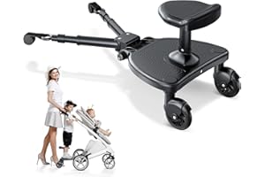 Joycushy Buggy Board with Large Seat, Universal 2-in-1 sit and Stand Buggy Board with Anti Slip Mat, Kiddy Board for Over 99% of Prams, Load Capacity 25 Kg, for Toddlers from 2-6 Years Children