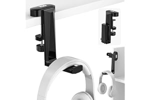 KDD Klappbare Kopfhörer Halterung Tisch - Faltbarer Kopfhörer Ständer Schreibtisch - 360°Drehbarer Headset Halter Gaming, Universelle Headphone Stand für PC Gaming, mit Kabelclip-Organisator (Schwarz)