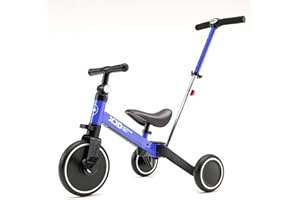 XJD 4 en 1 Triciclo Evolutivo de Bebé para Niños de 1-3 años, Triciclo a Bicicleta con o sin Pedales, con Asiento Ajustables, Transformable (con Varilla de Empuje,Azul)