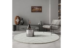 THE CARPET Bahar Shaggy Elegancki Designerski Dywan do Salonu, Miękki i Łatwy do Czyszczenia, Wysokie Runo, Kremowo-Rombowy, 160 cm, Okrągły