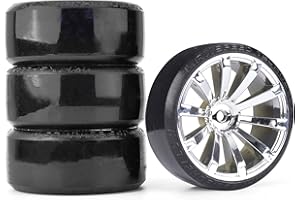 KEEDA 4 piezas de neumáticos duros y ruedas de plástico de 10 radios para 1/10 Traxxas HSP Tamiya HPI Kyosho RC Drift Car Racing Car (Plata)