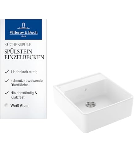 Villeroy & Boch Subway 50 S Keramikspüle – Stone White, Matt, Mit Handbetätigung