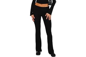 Betrodi Women Skinny Pants Low Rise Bootcut Stretchy Yoga Flare Pants Fold Over Leggings Long Y2k Joggers Lounge Streetwear
