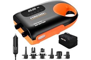 Fowawu Sup Pomp, 20 paletas PSI Pomp ventilación Inteligente de Doble Etapa Inflable, Apagado automático, Conector automático opblaasbare Sup luchtpomp DC 12v