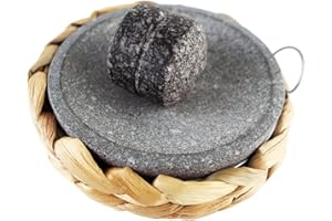KROGHIN Small Size 6in/15cm Granite Grinder Mortar and Pestle Set Stone Plate Set for Spice and Salt on Camping Primitive Lava Dish