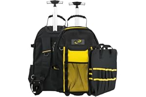 CONNEXION ELECTRICAL LTD Tool Bag with Rolling Wheels - ProStor 21” Tool Storage Backpack with Telescopic Extended Handle & Stop Button - UK Design - Waterproof Bag with Detachable Tool Organiser - Ideal for Construction Site