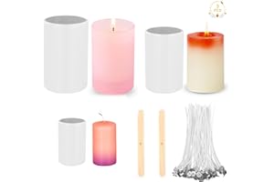 Ruicaifu 3 PCS Silicone Candle Mould Set, Pillar Candle Moulds for Candle Making Cylinder Candles Casting Moulds with 50 PCS Candle Wick 2 PCS Candle Wick Holder for DIY Wax Candles Soap Crafts