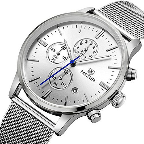 Megir Luxus-Quarz-Armbanduhr aus Edelstahl fr Herren, rundes Silber-Zifferblatt Megir Luxus-Quarz-Armbanduhr aus Edelstahl fr Herren, rundes Silber-Zifferblatt