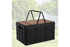 GOLRISEN Campingbox 30L Picknickkorb Aufbewahrungsbox Stapeln Camping Klappbox Ordnungsboxen Faltbox Schwarz Campingtisch Stapelboxen Plastikbox mit Deckel für Hause Büro Camping Picknick Reisen