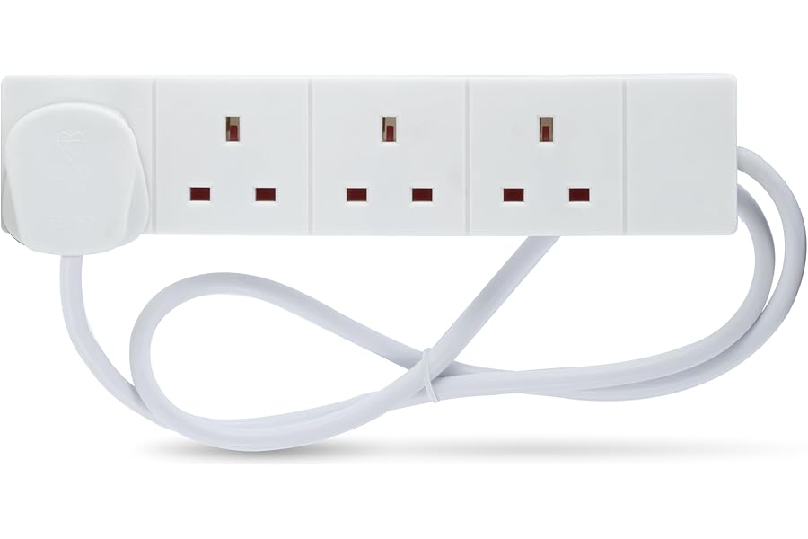 STATUS 4 Way Socket Extension Lead, 1m Cable Multi-Plug Power Strip for Home & Office Use, Wall Mountable in White (4WS1M20)