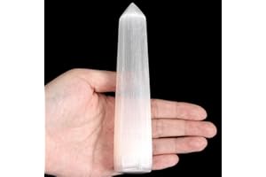 ORIENTREA Varita grande de cristal de selenita natural | 13.5-14 cm | 1 pieza Cristal curativo de selenita para Reiki, chakra, brujería y decoración del hogar | Piedras preciosas de selenita