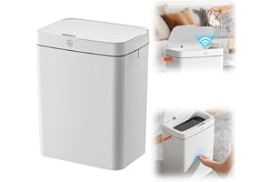 KAMANAN Cubo de basura con sensor, 15 l, automático, con sensor inteligente, cubo de basura con tapa, color blanco, sin ruido, resistente al agua, para cocina, baño, oficina