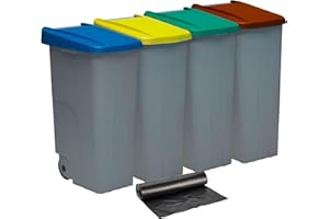 Denox PK3341 Pack Reciclaje Reciclo 110 litros Cerrado c/u: 440 litros totales, en 4 contenedores, en Colores Azul/Verde/Amarillo/marrón