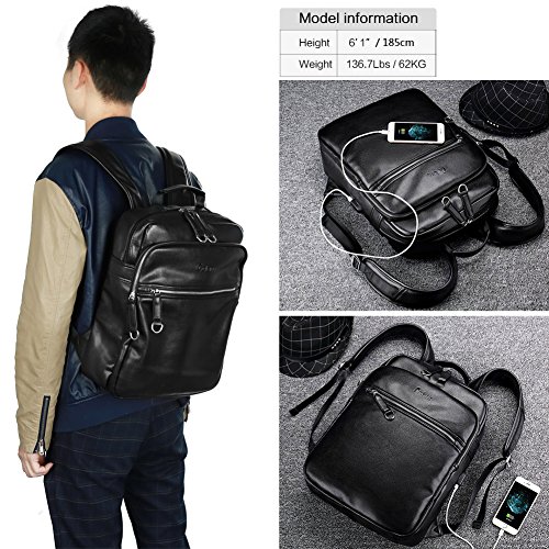 LIELANG Mann Retro Kunstleder Computer Tasche Laptop-Taschen und Rucksäcke mit USB-Anschluss für 14“ PC (Schwarz ) - 2