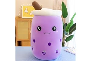 HICAS Peluche Bubble Tea, Kawaii Bubble Tea Peluche Oreiller de Dessin Animé Poupées en Peluche Drôle à Thé au Lait pour Enfant Cadeau d'anniversaire Violet 50cm