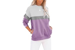 Cuptacc Sweat Femme sans Capuche Farbblock T-Shirts à Manches Longues Femme Col Rond Automne Poches Top Femme