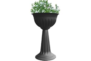 KYY'Z - Terracotta Urn Planters 75cm – Large Plastic Flower Pots - 29.5 Inch Tall Planter - Indoor Outdoor Garden Nursery – Lightweight Flowers Container – No Drainage Hole (Black, Set of 1)