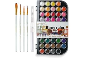 Transon 48 Colors Watercolor Paint Set with 4pcs Paint Brushes and 1pcs Water Brush Pen for Adults, Students, Beginners and Artists Black Color