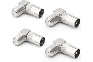 UOCAI 4 szt. 90 stopni gniazdo typu F na wtyczkę/gniazdo PAL, antena telewizyjna, wtyczka koncentryczna do gniazda F 90°, kątowa wtyczka adaptera do anteny satelitarnej, adapter koncentryczny RF