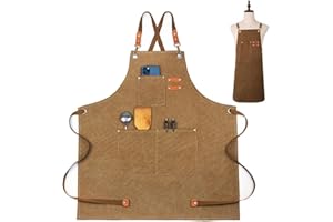 Fenglin-joy Arbeitsschürze für Männer und Frauen,Grillschürze Verlängert Canvas Schürze Kochschürze Einstellbare Gurt Chef Schürze mit Taschen für Home Kitchen Kaffee Garten Handwerk Werkstatt