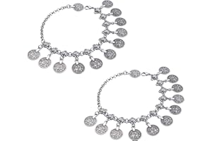 EQLEF 2 PZ Donne Spiaggia Cavigliera Tribale Etnica Moneta Nappa Zingari Cavigliere Catena Regolabile Boho Cavigliere Catena Dei Piedi Gioielli