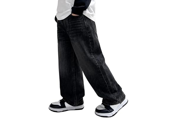 CheChury Baggy Cargo Jeans för pojkar Skater Jeans Denim Byxor | Lösa byxor i denim vintage bootleg streetwear för barn med elastisk midja och fickor street style Y2K