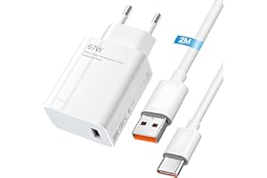 FANTASYON 67W Cargador Rápido y 2M Cable USB C 6A para Xiaomi 15 Pro 14t 14 13 12 13 Lite 12S Ultra 11T, Carga Adaptador Cargador para Redmi Note 14 13 12 Poco F5 Pro Poco X6 X7 X5