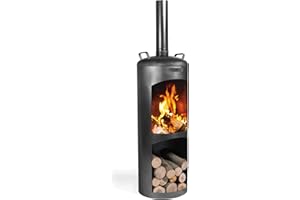 COOK KING CookKing Portable Corded Electric Fireplace - Garden Oven Faro, 1.0 kW, Black, Round, Includes Handles and Bottom Wood Storage Area
