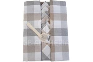 GBiancheria Tovaglia da Tavolo con TOVAGLIOLI in Cotone Pettinato Tinto in Filo dis. VICHY Grigio per 4, per 6, per 8, per 12 e per 18 persone Made in Italy (Per 18 persone)