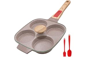 RANX INGST Poêle à Pancakes en Céramique avec Couvercle, Poêle à 4 Emplacements Antiadhésive avec Poignée Amovible pour Tous Feux Dont Induction - Marron