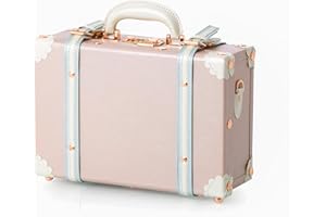 COTRUNKAGE Small 13" Carry On Suitcase Cute Pu Overnight Vintage Trunk Luggage Bag for Women with Straps, Cherry Pink
