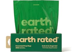 Earth Rated - Sacchetti igienici per cani - Sacchetti per escrementi animali a prova di perdite extra spessi, ottimi per raccogliere in giardino - Rotolo singolo pronto all’uso - Inodore - 300 pezzi