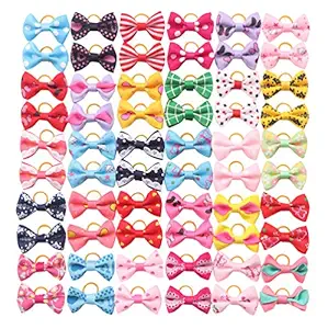 YAKA 60PCS (30 Paris) Cute Puppy Dog Small Bowknot Hair Bows with Rubber Bands Handmade Hair Accessories Bow Pet Grooming Products (60 Pcs,Cute Patterns) (Rubber Bands Style3)