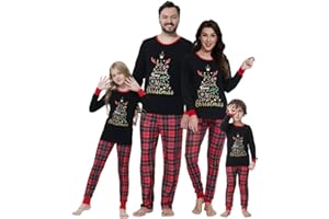 MyFav Weihnachten Schlafanzug Familien Passende Pyjamas Set Lange Ärmel Tops + Hose Nachtwäsche Familie Outfit Set für Damen Herren Kinder
