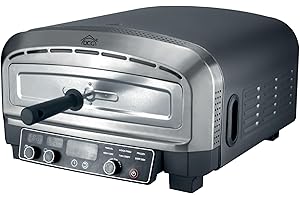 DCG Forno Pizza XXL Professionale, Cuoce in 2 minuti, scalda fino a 400°, Piano cottura in pietra refrattaria da 37x37 cm rimovibile, 2200W 20LT Con pala in alluminio