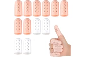 EJRUP Lot de 12 Protège-Doigts en Gel de Silicone,Protection du Bout des Doigts Après Blessure,Protection du Pouce,pour Déclencher les Doigts, Fissuration des Doigts(Couleur de Peau + Blanc)