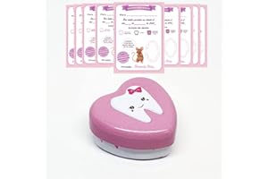 MFS MYFUTURSHOP Myfuturshop® Caja dientes de leche + Cartas ratoncito Pérez. Una caja guarda dientes + 10 Certificados de diente limpio. Regalo original para niño y niña. (ROSA)