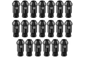 KIMISS Tornillo de aluminio para llantas de automóvil, 20 piezas Tuercas de rueda Tuercas de rueda de carreras seguras M12X1.5(Negro)