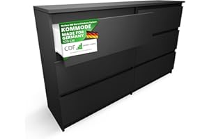 ‎CDF CDF Kommode Schwarz mit 6 Schubladen 30 cm Tief Komodenschrank Komode für Wohnzimmer Schlafzimmer Schubladenschrank Malm Kommode viel Stauraum Geeignet Organizer Kleidung 120 cm Breite Modern Look