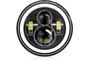 Aumotop 7” Phare de Travail Auto Moto H4 LED 4 Modes 140W 14000LM Phare Angel Eyes 6000K Blanc / 3000K Ambré pour 9V-30V Moto Voitures Camion Autobus VUS VTT