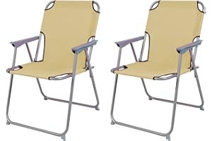 MOJAWO 2 sedie pieghevoli da campeggio, in tessuto oxfor, beige, da pesca, da regia, in metallo, larghezza 53 x profondità 46 x altezza 74 cm