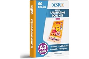 Deskit Laminating Pouches, A3 Matt, 150 Microns, 60 per Pack. Create Clear and Durable Posters with a Modern Finish.