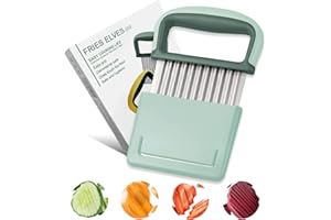 DIHOOM Crinkle Cutter, Stainless Steel Crinkle Chip Cutter French Fries Vegetable Cutter Wavy Blade Potato Slicer Dishwasher Safe （Green), (P2)