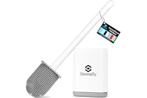 Sinnsally Klobürste Silikon,Flexibel Flache Toilettenbürste,WC-Bürste Silikon mit Halter Set,Klobürste für Badezimmer mit Schnell Trocknendem Behälter,Wandmontage ohne Bohren,WC Bürstengarnitur,Weiß